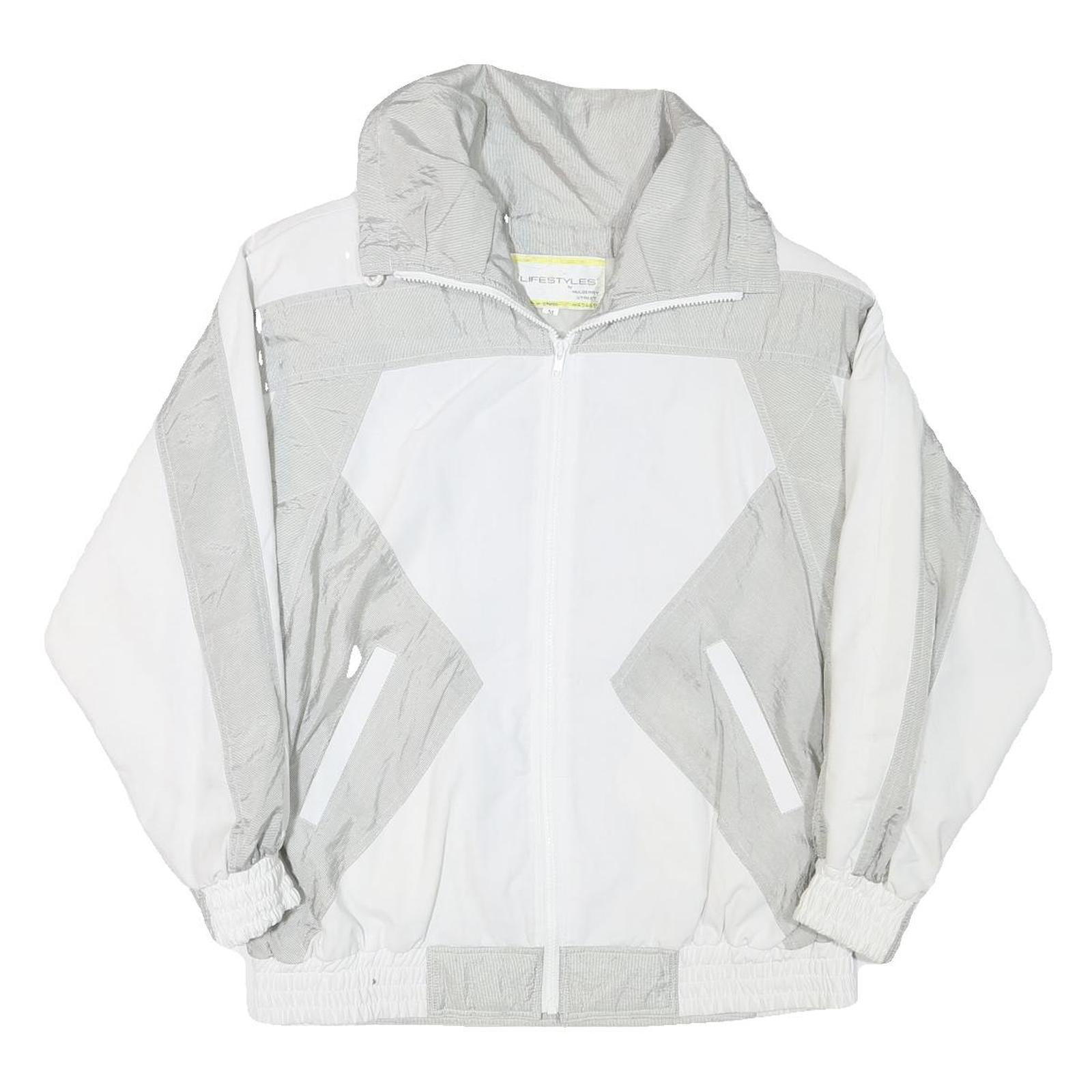 LIFESTYLE Mens White & Grey Zip Jacket M Polyester Blend Casual Outerwear