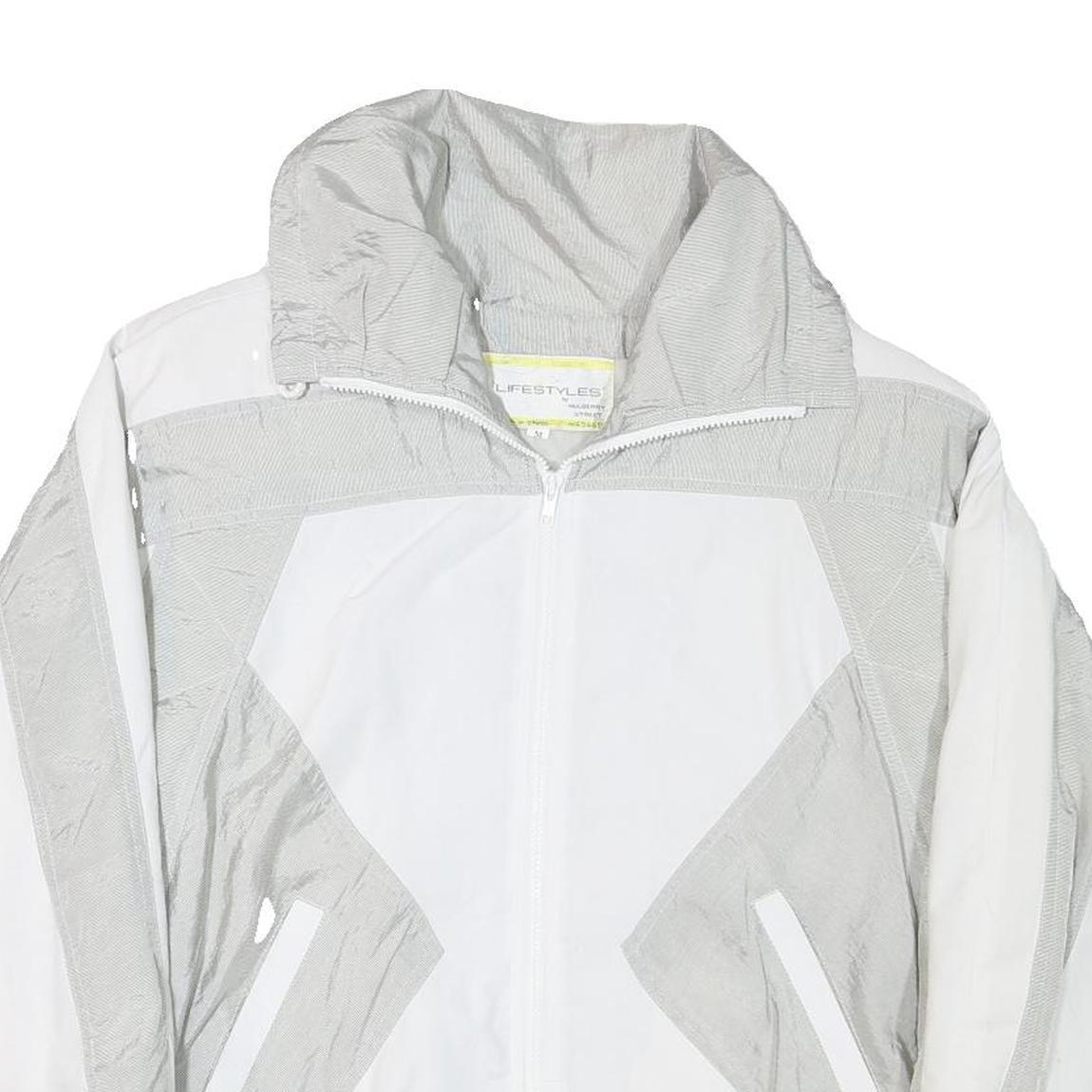 LIFESTYLE Mens White & Grey Zip Jacket M Polyester Blend Casual Outerwear