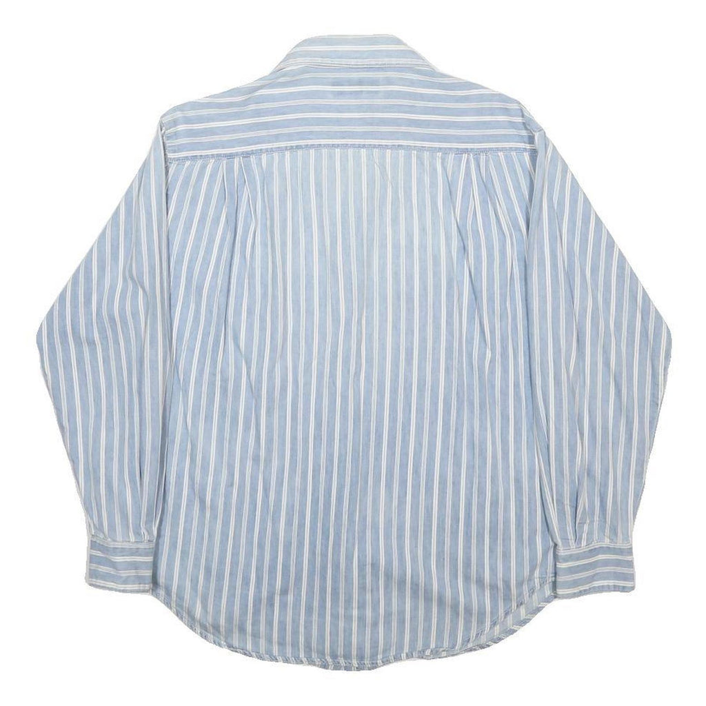 GUESS JEANS Mens Blue & White Striped Shirt S Cotton Casual Long Sleeve