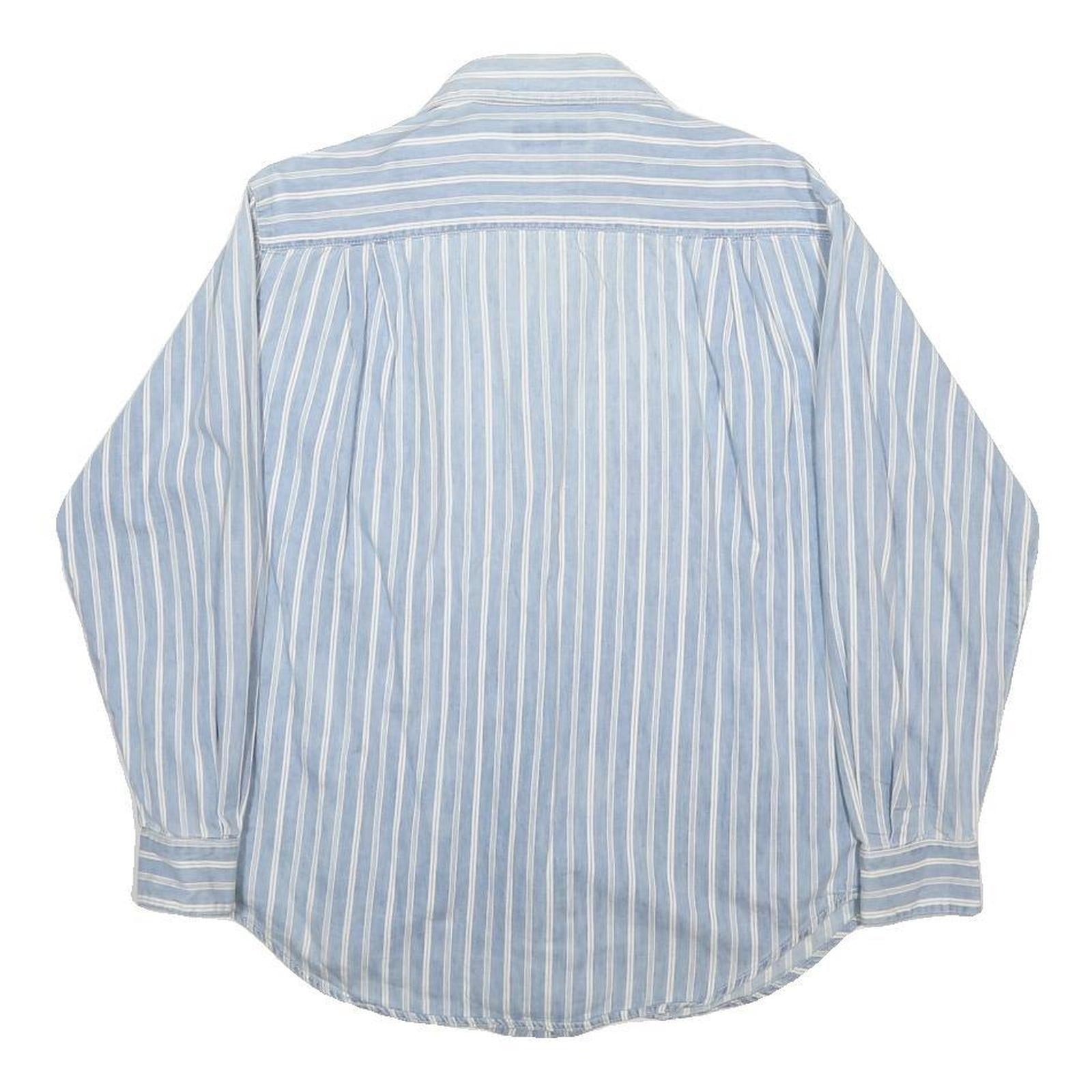 GUESS JEANS Mens Blue & White Striped Shirt S Cotton Casual Long Sleeve