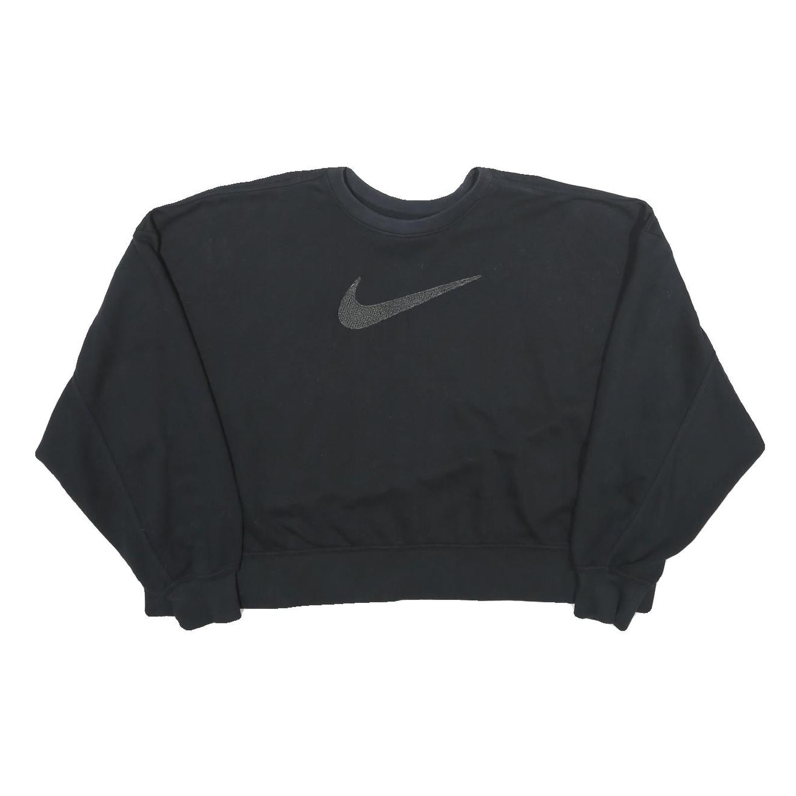 NIKE Womens Black Cotton Blend Crew Neck Sweatshirt XL Crop Logo Pullover