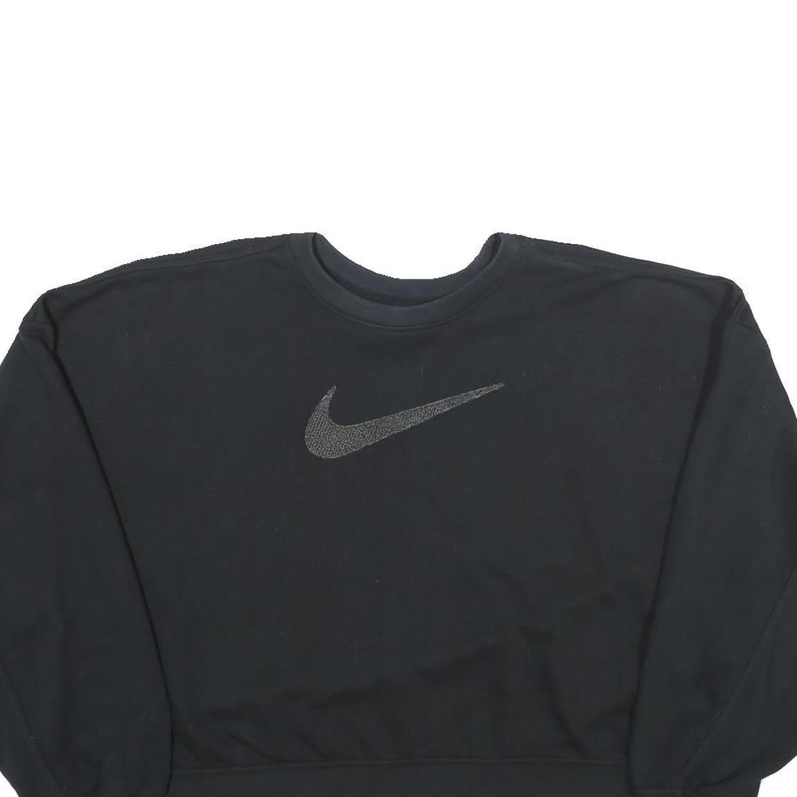 NIKE Womens Black Cotton Blend Crew Neck Sweatshirt XL Crop Logo Pullover
