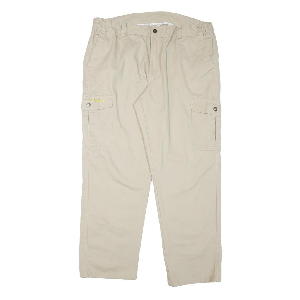 BERNWALT Mens Beige Cotton Blend Regular Cargo Trousers W40 L32 Elastic Waist