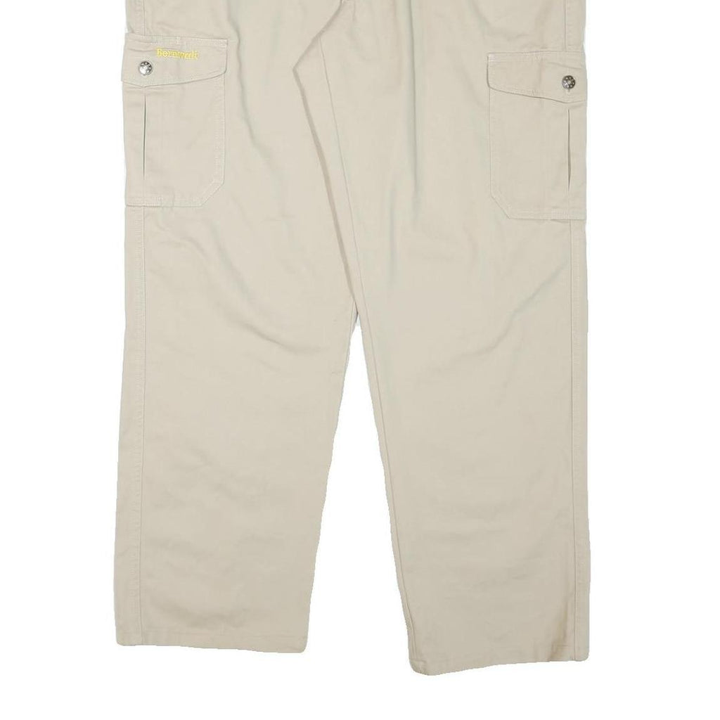 BERNWALT Mens Beige Cotton Blend Regular Cargo Trousers W40 L32 Elastic Waist