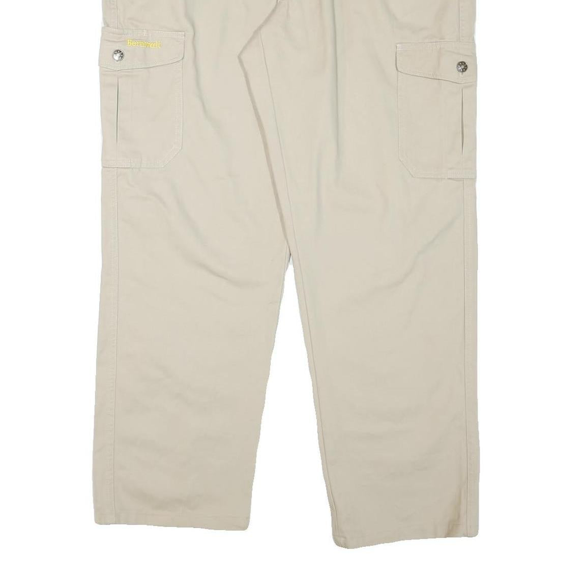BERNWALT Mens Beige Cotton Blend Regular Cargo Trousers W40 L32 Elastic Waist