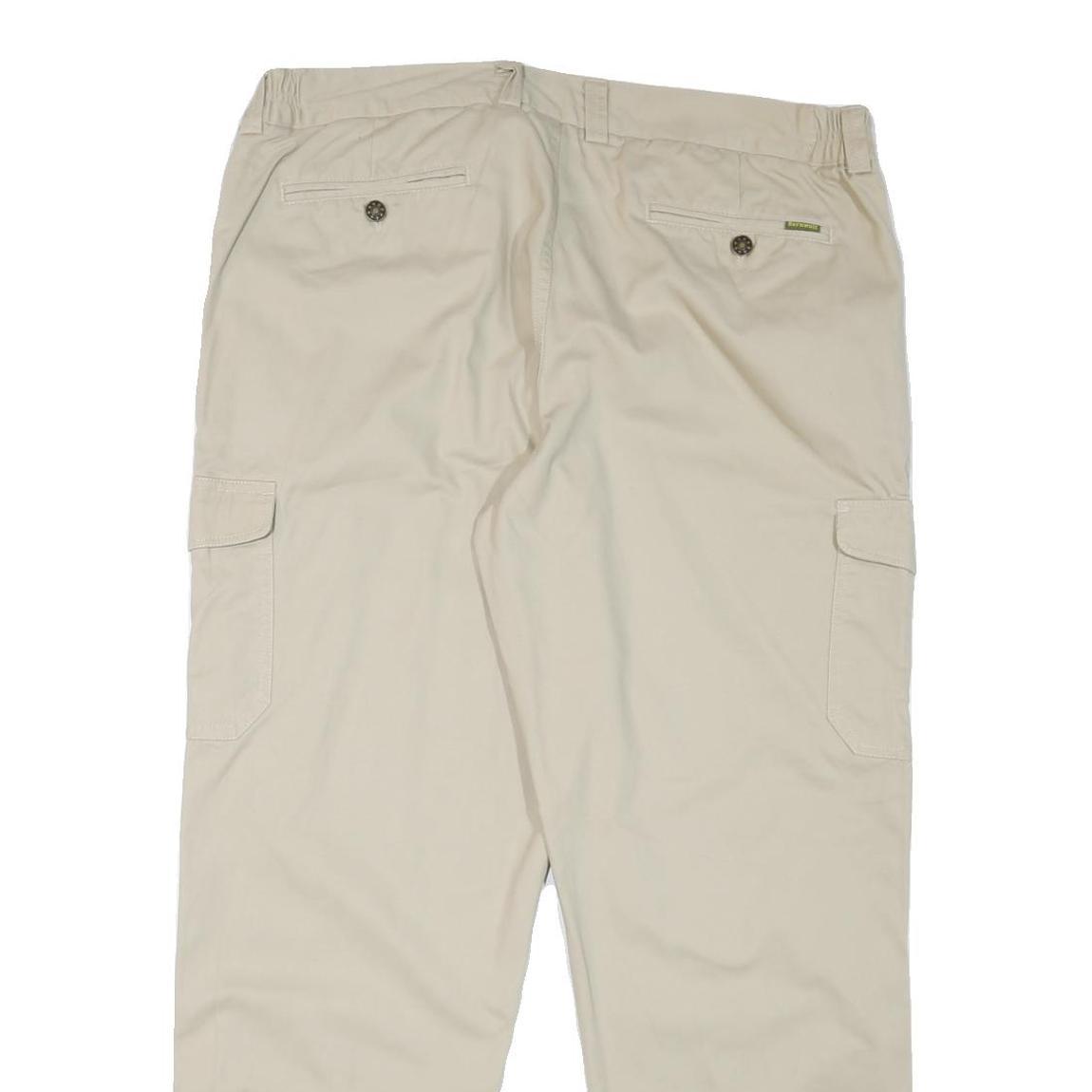 BERNWALT Mens Beige Cotton Blend Regular Cargo Trousers W40 L32 Elastic Waist
