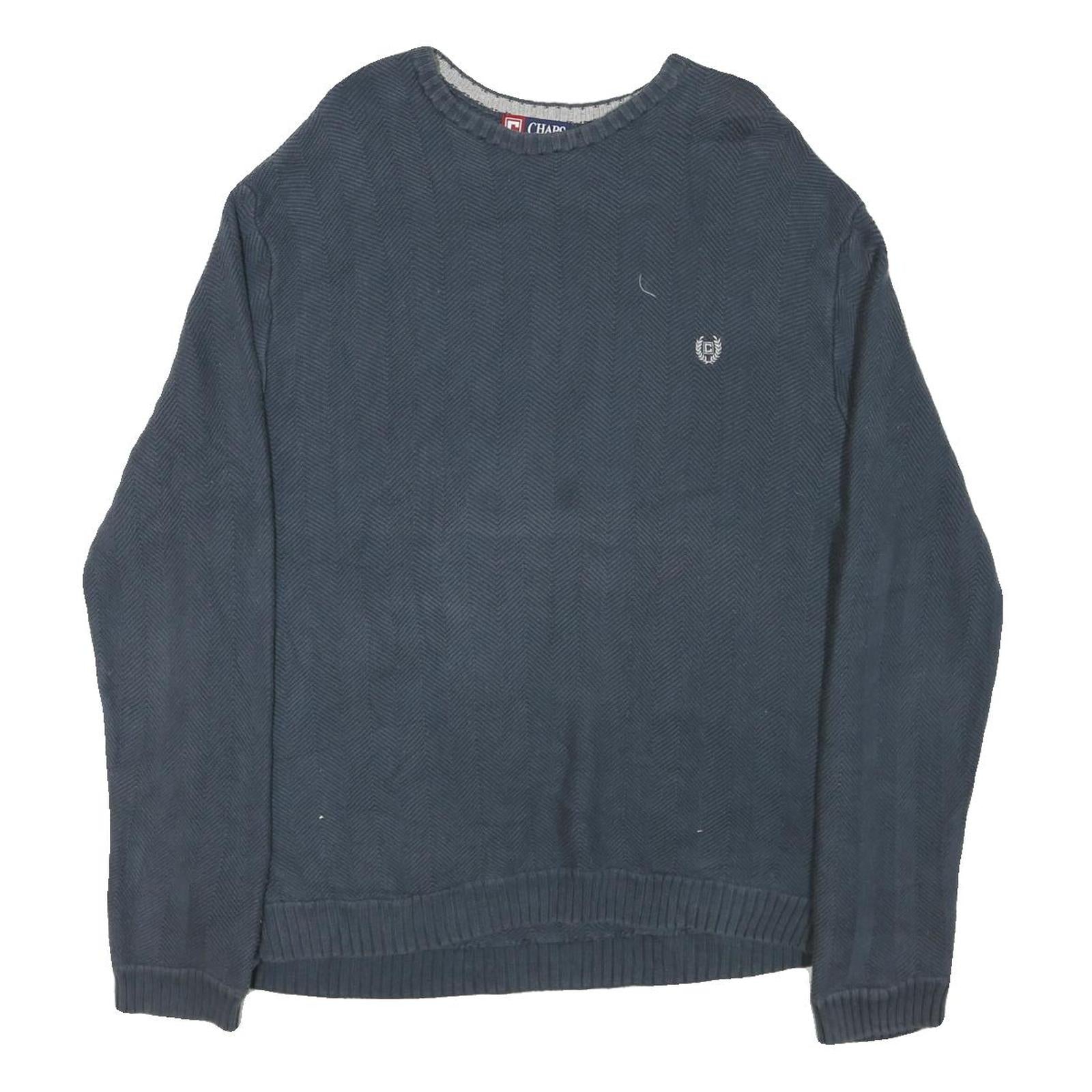 CHAPS Mens Blue Plain Crew Neck Basic Knit Jumper XL Classic Cotton Blend