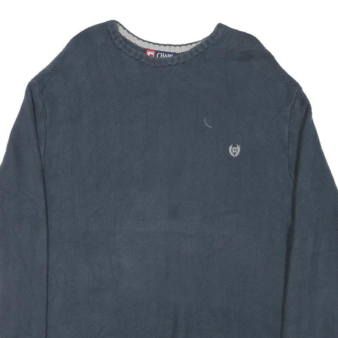 CHAPS Mens Blue Plain Crew Neck Basic Knit Jumper XL Classic Cotton Blend