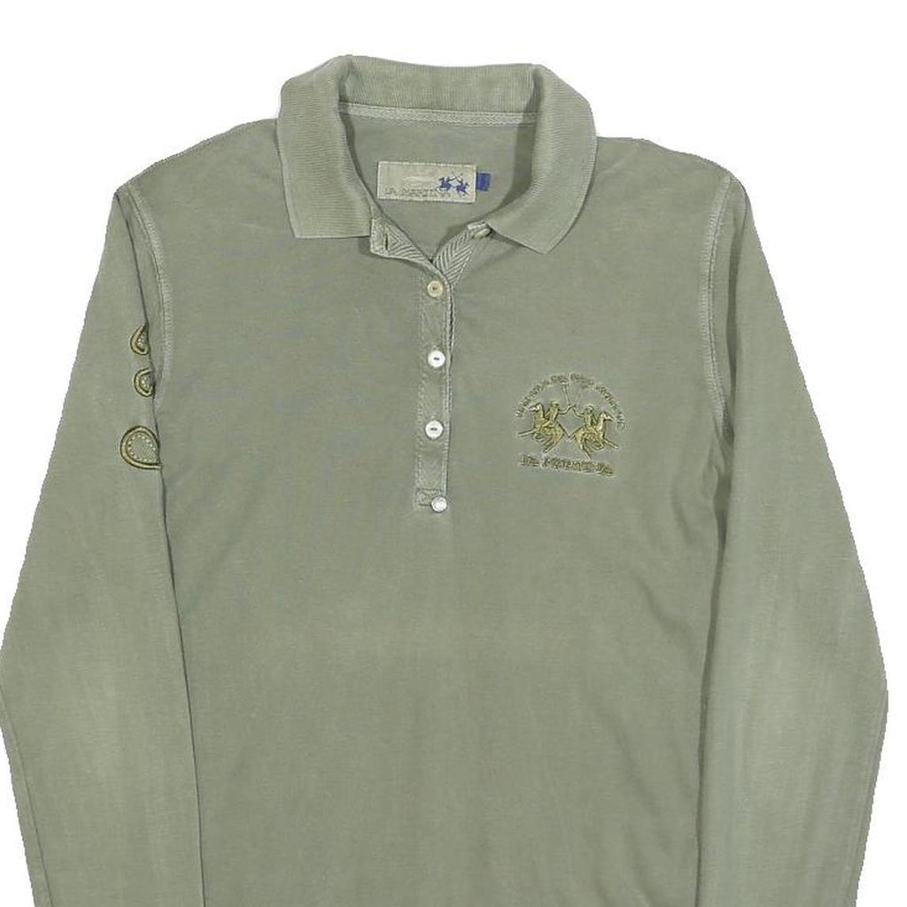 LA MARTINA Womens Green Long Sleeve Plain Polo Shirt XS Cotton Blend