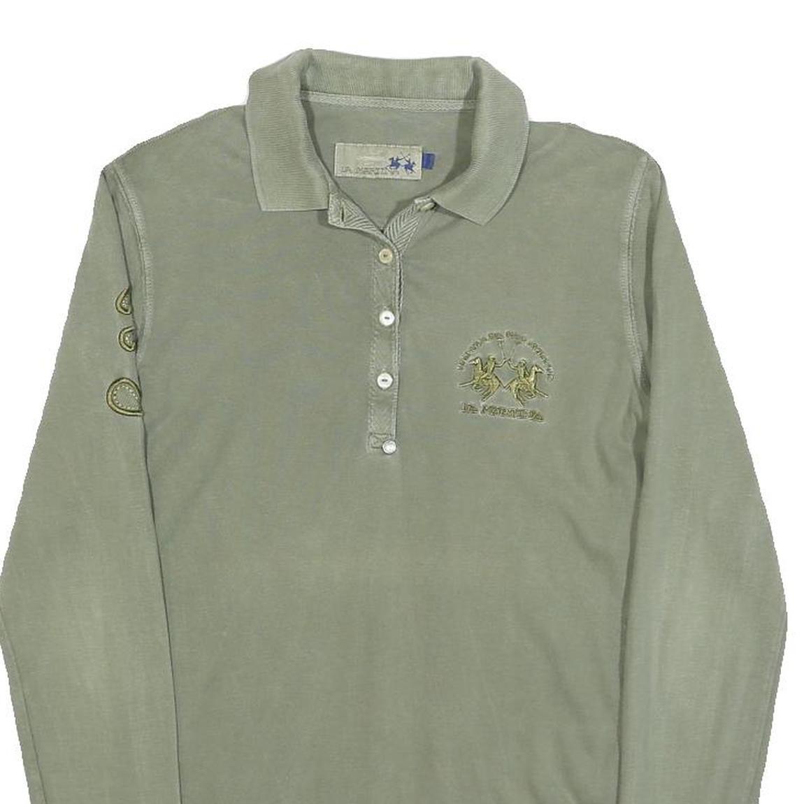 LA MARTINA Womens Green Long Sleeve Plain Polo Shirt XS Cotton Blend