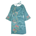 MONSOON Womens Blue Embroidered Day Dress Polyester Blend Bell Sleeve UK 8