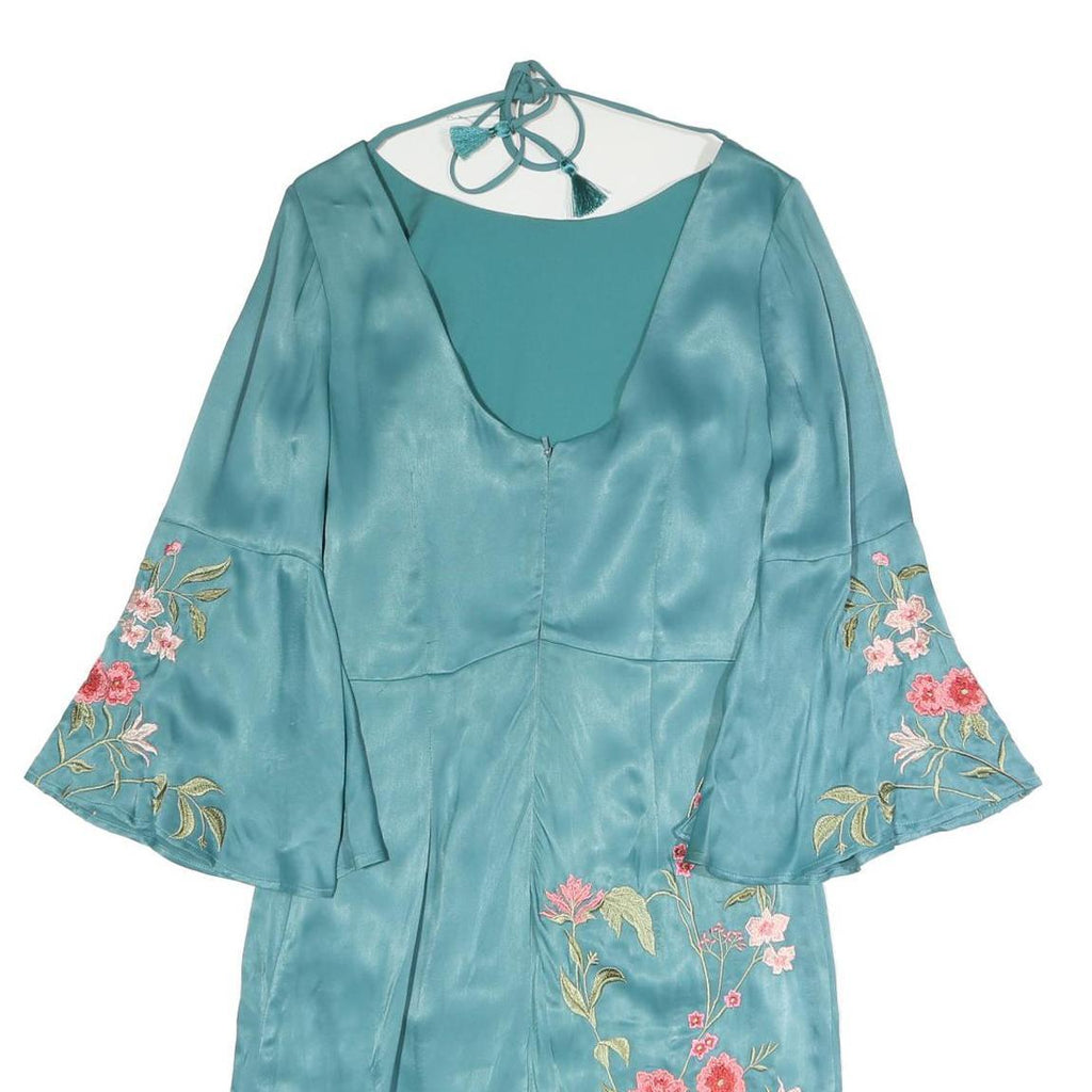 MONSOON Womens Blue Embroidered Day Dress Polyester Blend Bell Sleeve UK 8