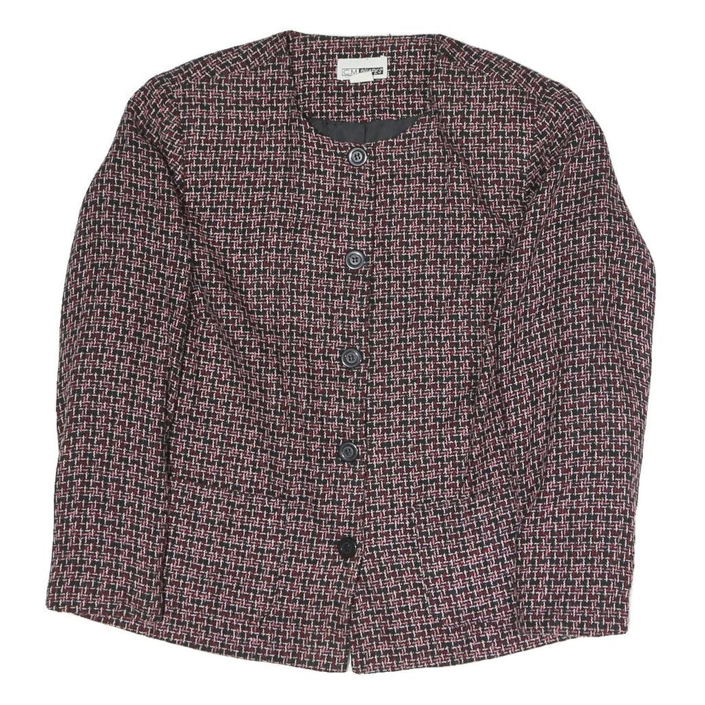 C.M SHAPES Womens Black & Pink Checked Tailored Button Blazer L Polyester Blend