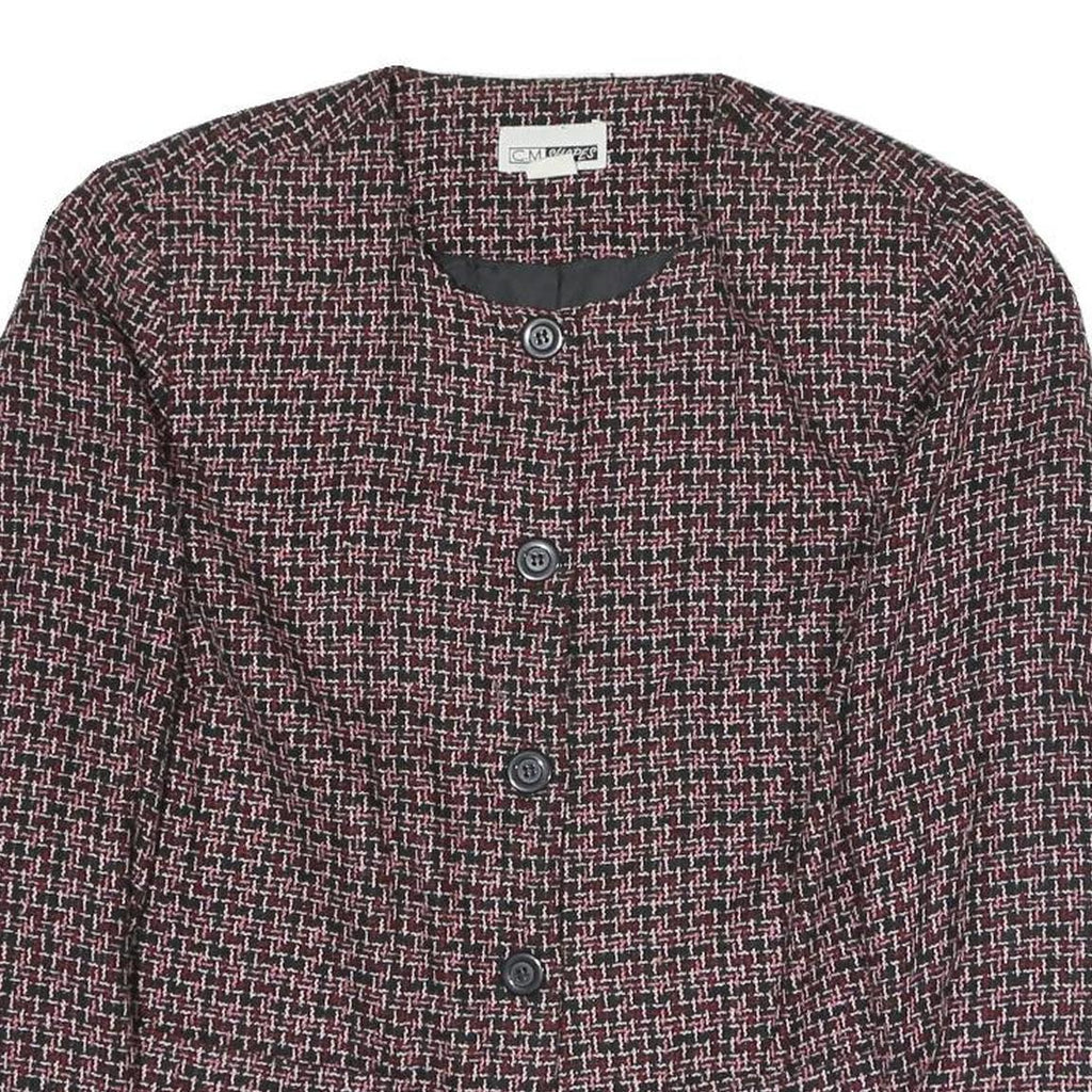 C.M SHAPES Womens Black & Pink Checked Tailored Button Blazer L Polyester Blend