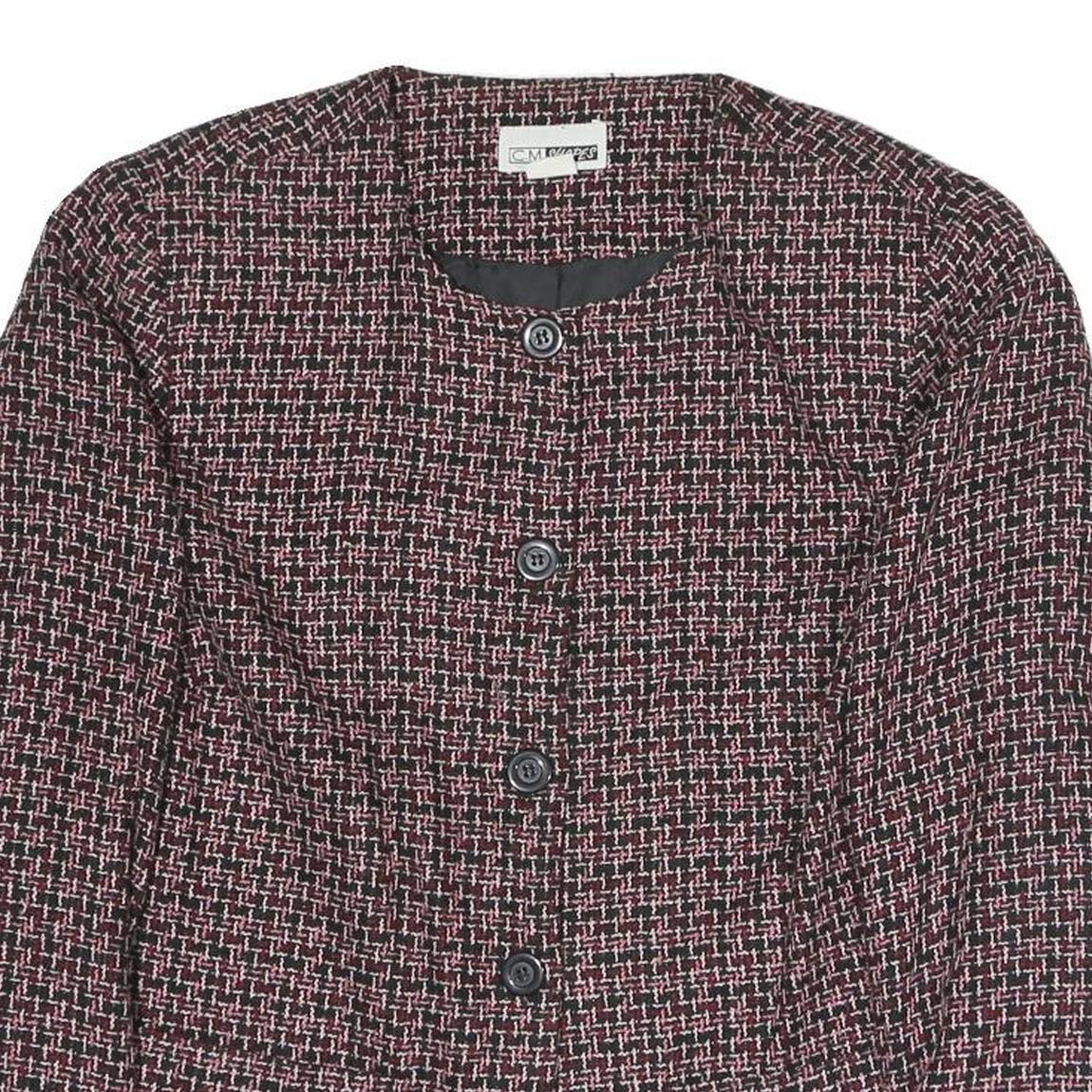 C.M SHAPES Womens Black & Pink Checked Tailored Button Blazer L Polyester Blend