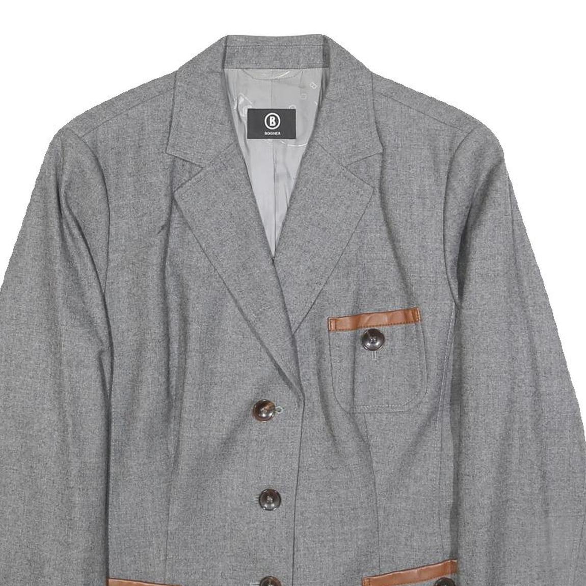 BOGNER Womens Grey Wool Tailored Jacket XL Button Plain Elegant Classic