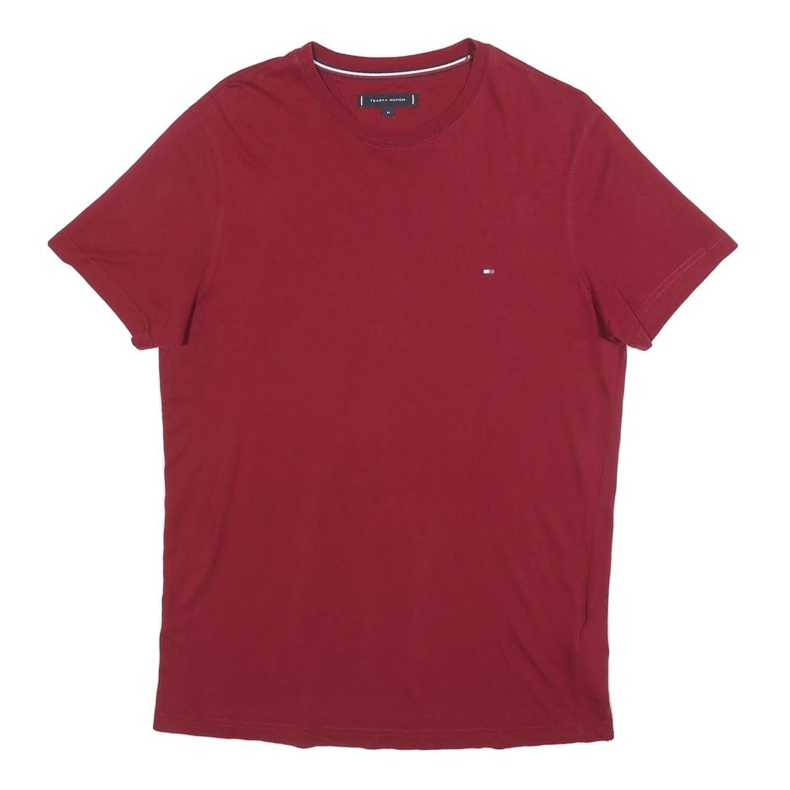 TOMMY HILFIGER Mens Maroon M Classic Crew Neck Short Sleeve T-Shirt Cotton