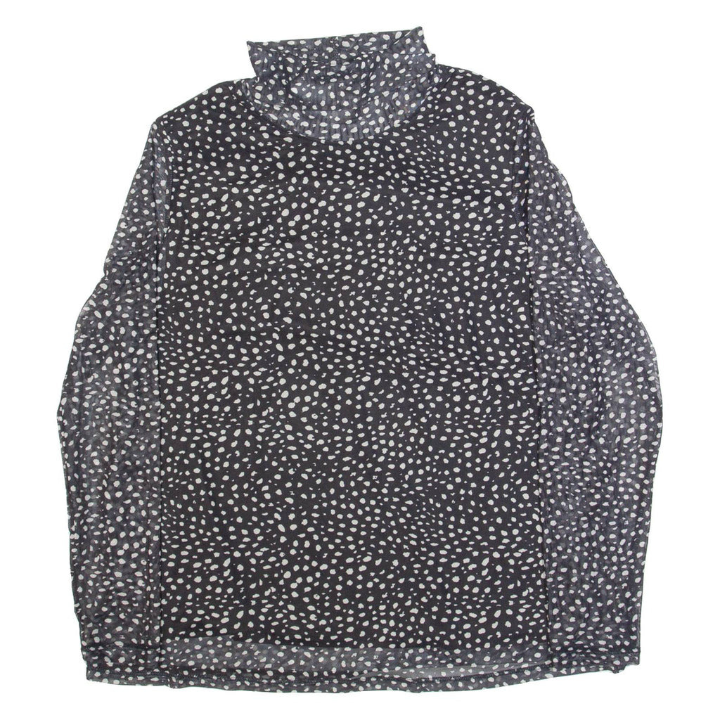 ESSENTIALS BY TCHIBO Womens Printed Top Black Roll Neck Long Sleeve Spotted L