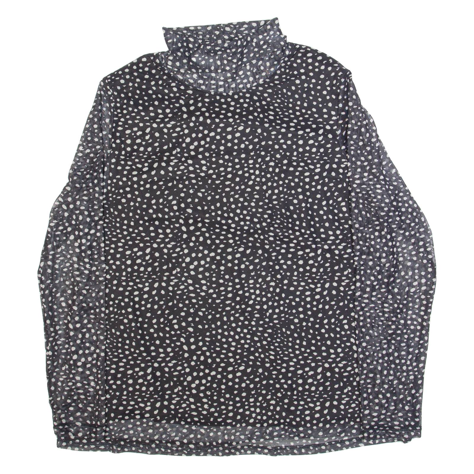 ESSENTIALS BY TCHIBO Womens Printed Top Black Roll Neck Long Sleeve Spotted L