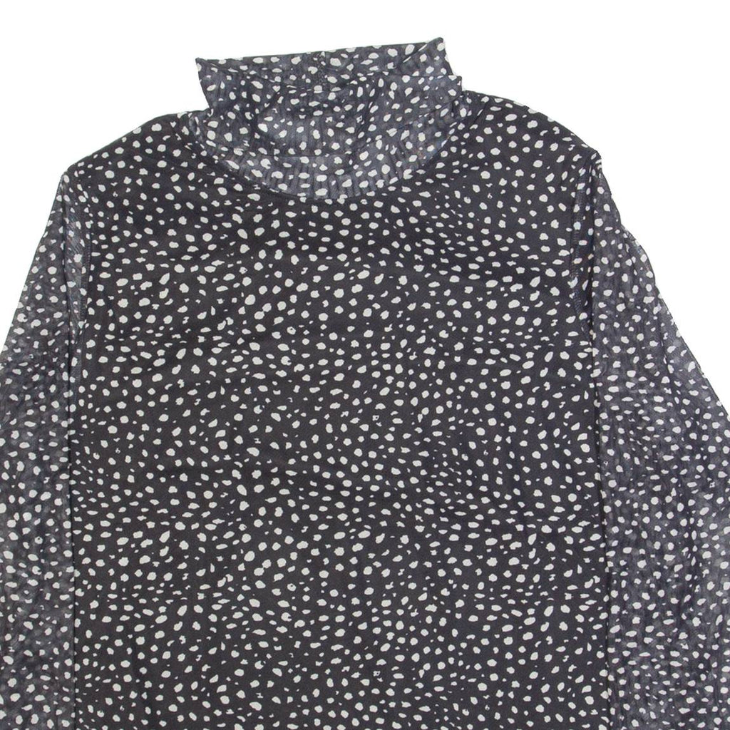 ESSENTIALS BY TCHIBO Womens Printed Top Black Roll Neck Long Sleeve Spotted L