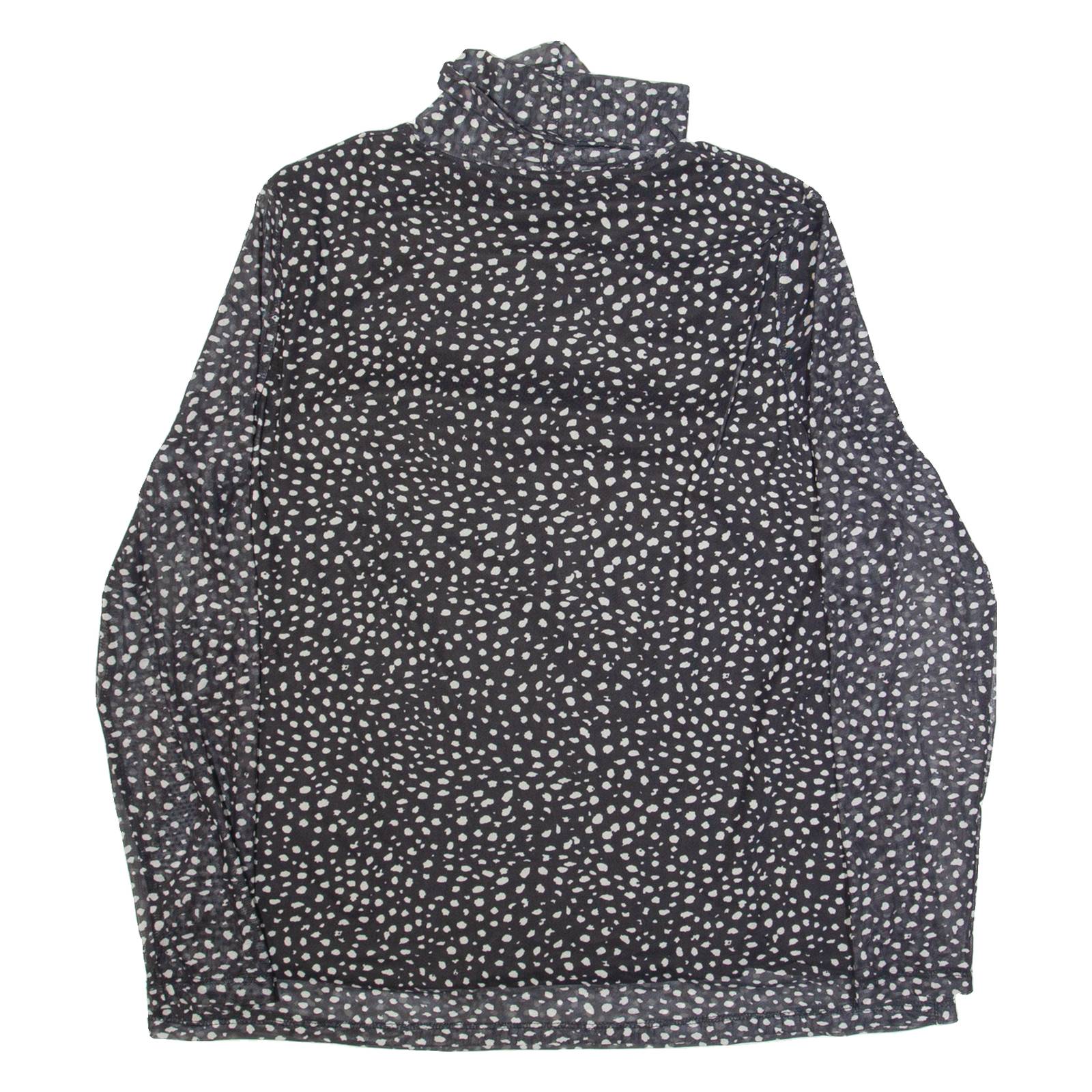 ESSENTIALS BY TCHIBO Womens Printed Top Black Roll Neck Long Sleeve Spotted L