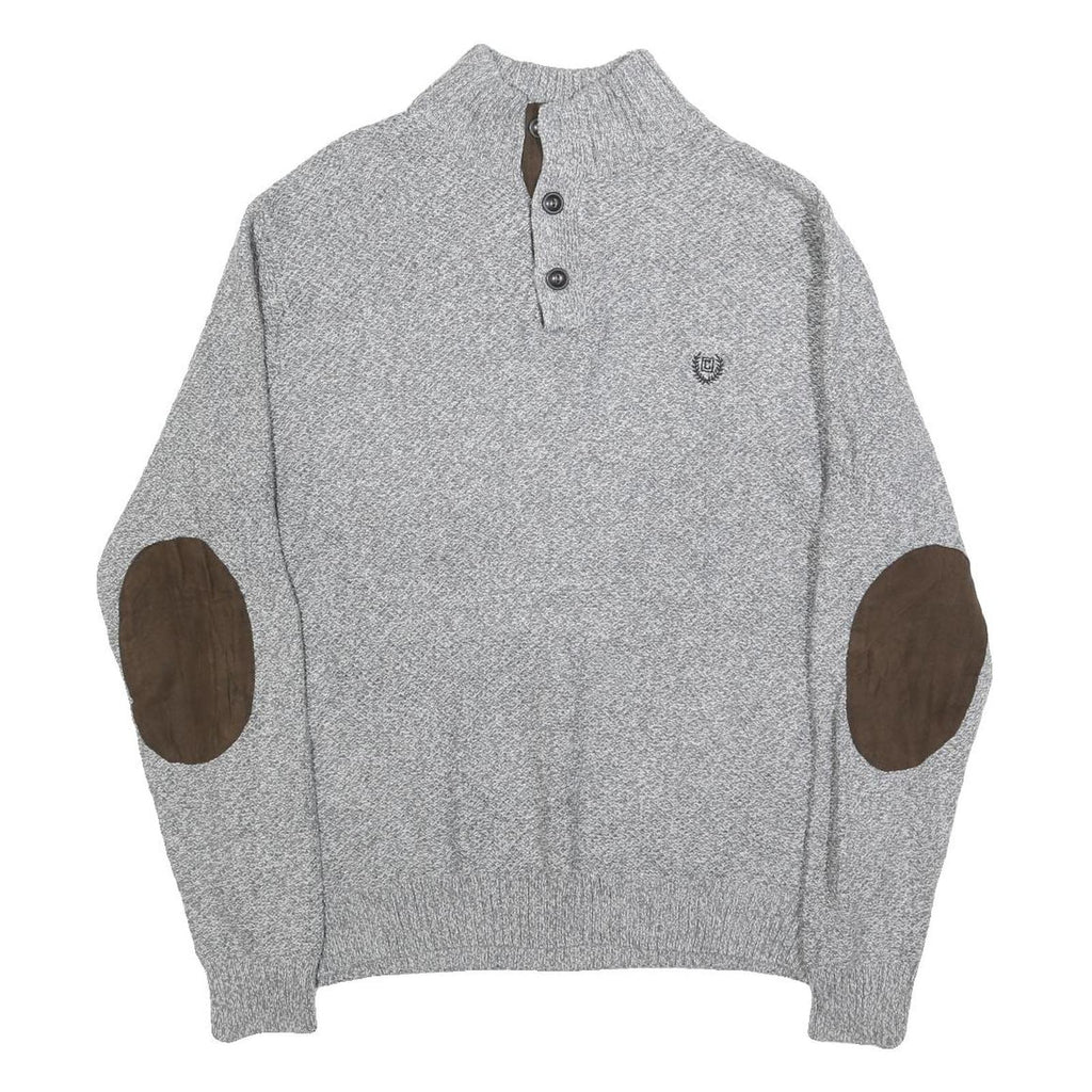 CHAPS Mens Grey Pullover Plain Cotton Crew Neck Basic Knit L Button Neck Jumper