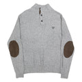 CHAPS Mens Grey Pullover Plain Cotton Crew Neck Basic Knit L Button Neck Jumper