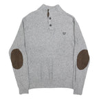 CHAPS Mens Grey Pullover Plain Cotton Crew Neck Basic Knit L Button Neck Jumper