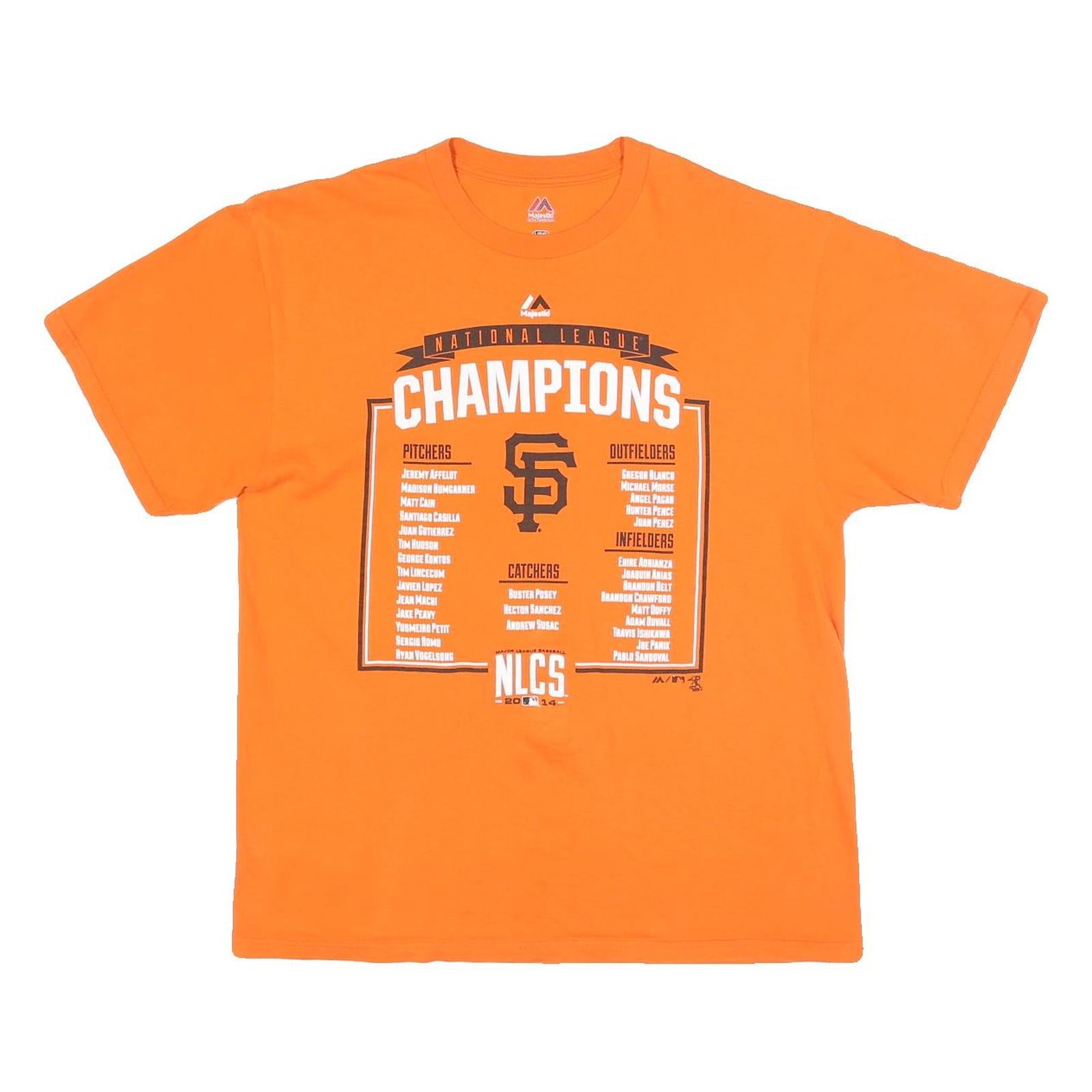 MAJESTIC Mens Orange National League Champions Graphic T-Shirt L Short Sleeve