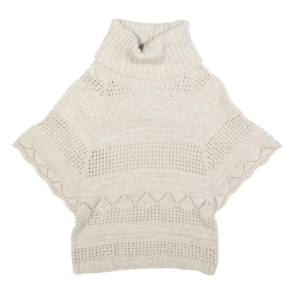 FAT FACE Womens Cream Plain Wool Blend Chunky Knit Roll Neck Jumper UK 10