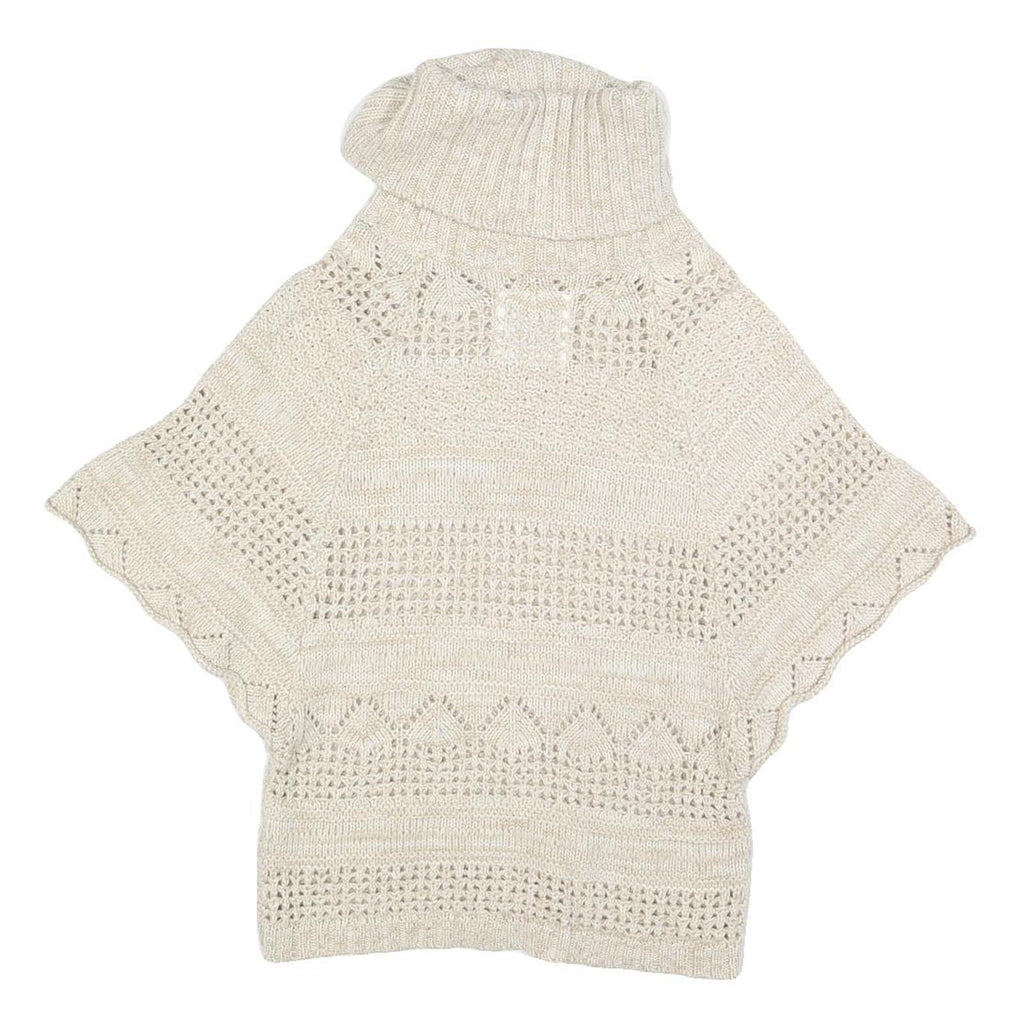 FAT FACE Womens Cream Plain Wool Blend Chunky Knit Roll Neck Jumper UK 10