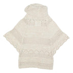 FAT FACE Womens Cream Plain Wool Blend Chunky Knit Roll Neck Jumper UK 10