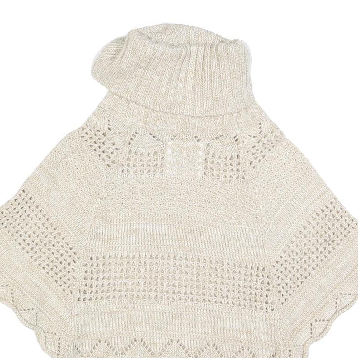 FAT FACE Womens Cream Plain Wool Blend Chunky Knit Roll Neck Jumper UK 10