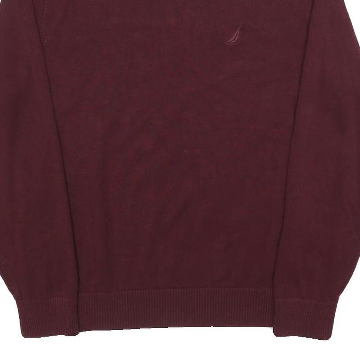 NAUTICA Mens Maroon Plain Pullover V-Neck Basic Knit M Cotton Blend Jumper