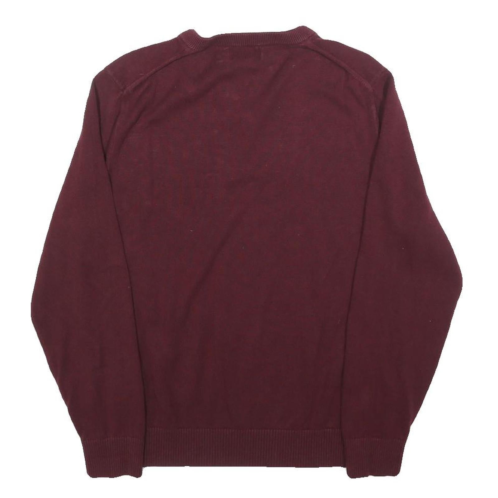 NAUTICA Mens Maroon Plain Pullover V-Neck Basic Knit M Cotton Blend Jumper