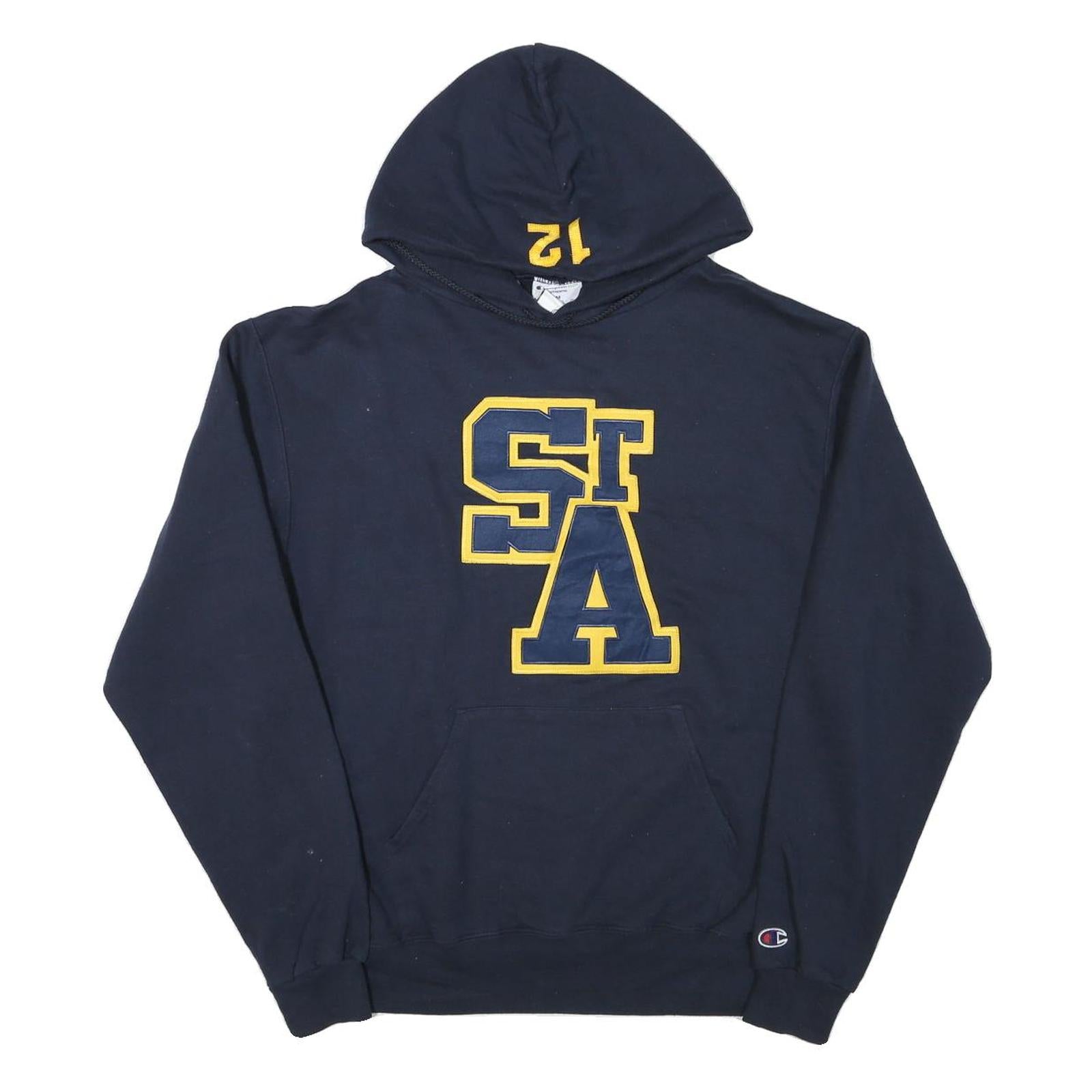 CHAMPION Mens Navy Blue St A Pullover Hoodie M Cotton Blend Drawstring