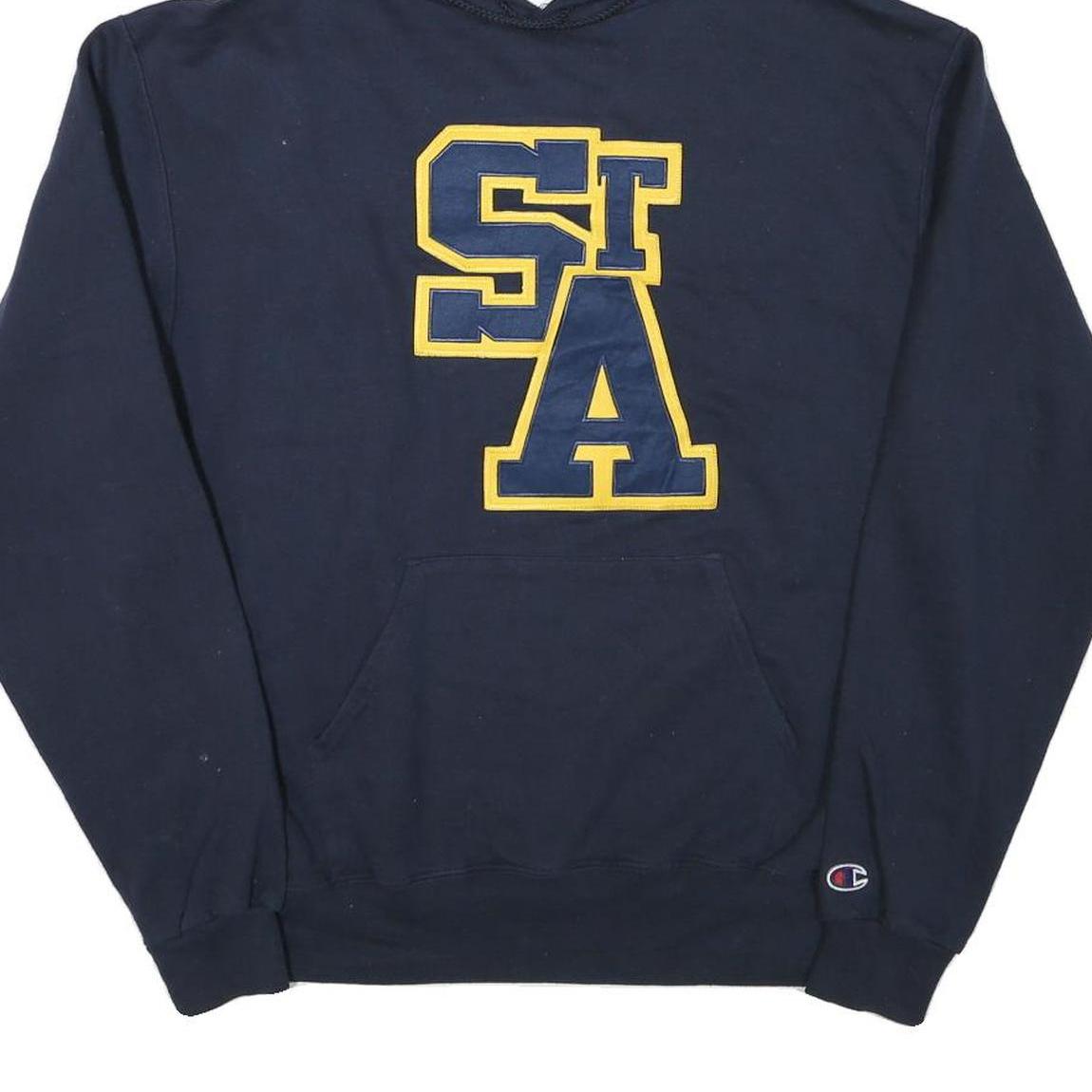 CHAMPION Mens Navy Blue St A Pullover Hoodie M Cotton Blend Drawstring