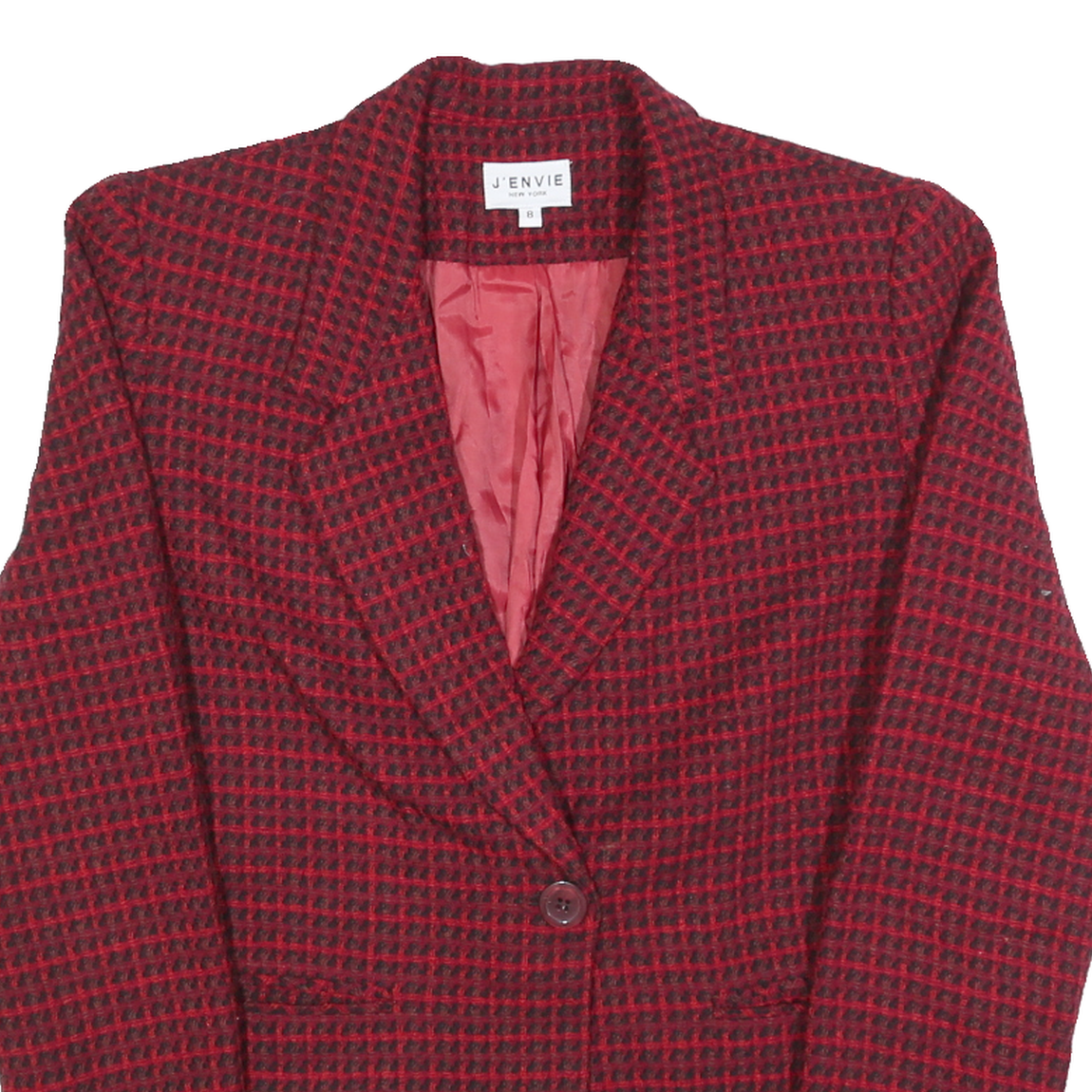 J'ENVIE Womens Red & Black Houndstooth Button Jacket Wool Blend S Classic