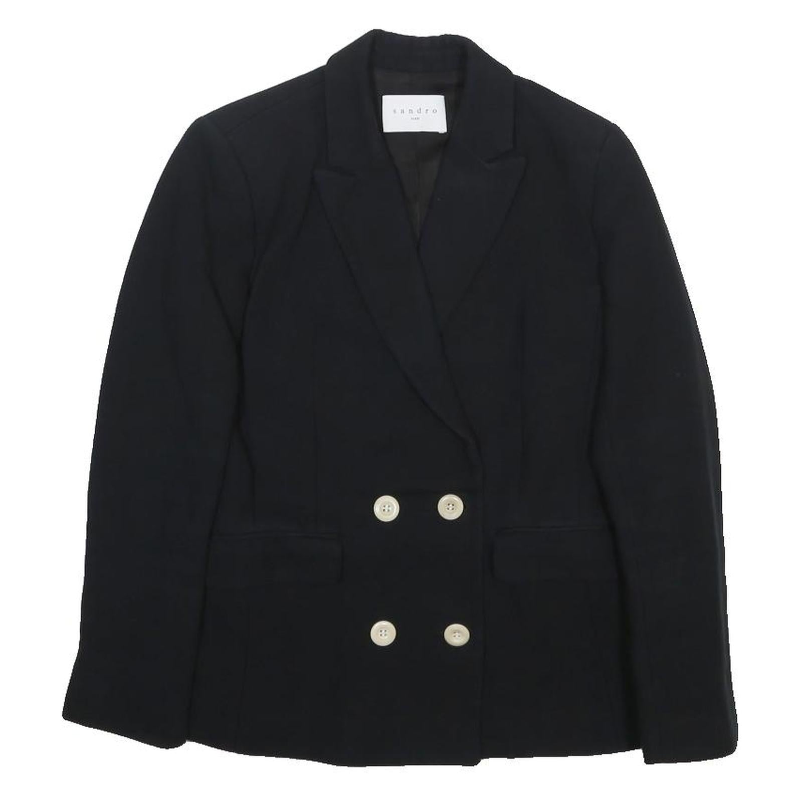 SANDRO Womens Black Double Breasted Jacket S Cotton Blend Button Blazer Classic