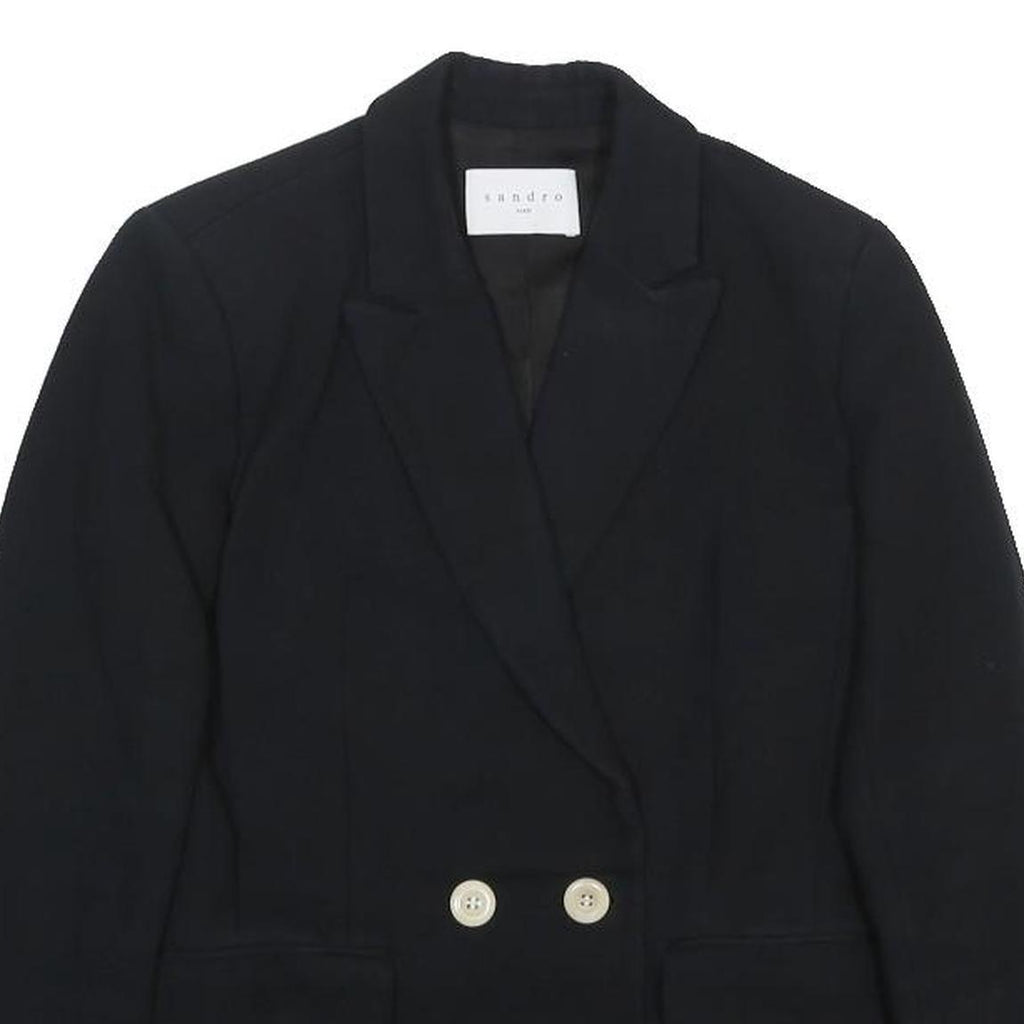 SANDRO Womens Black Double Breasted Jacket S Cotton Blend Button Blazer Classic