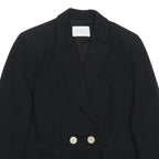 SANDRO Womens Black Double Breasted Jacket S Cotton Blend Button Blazer Classic