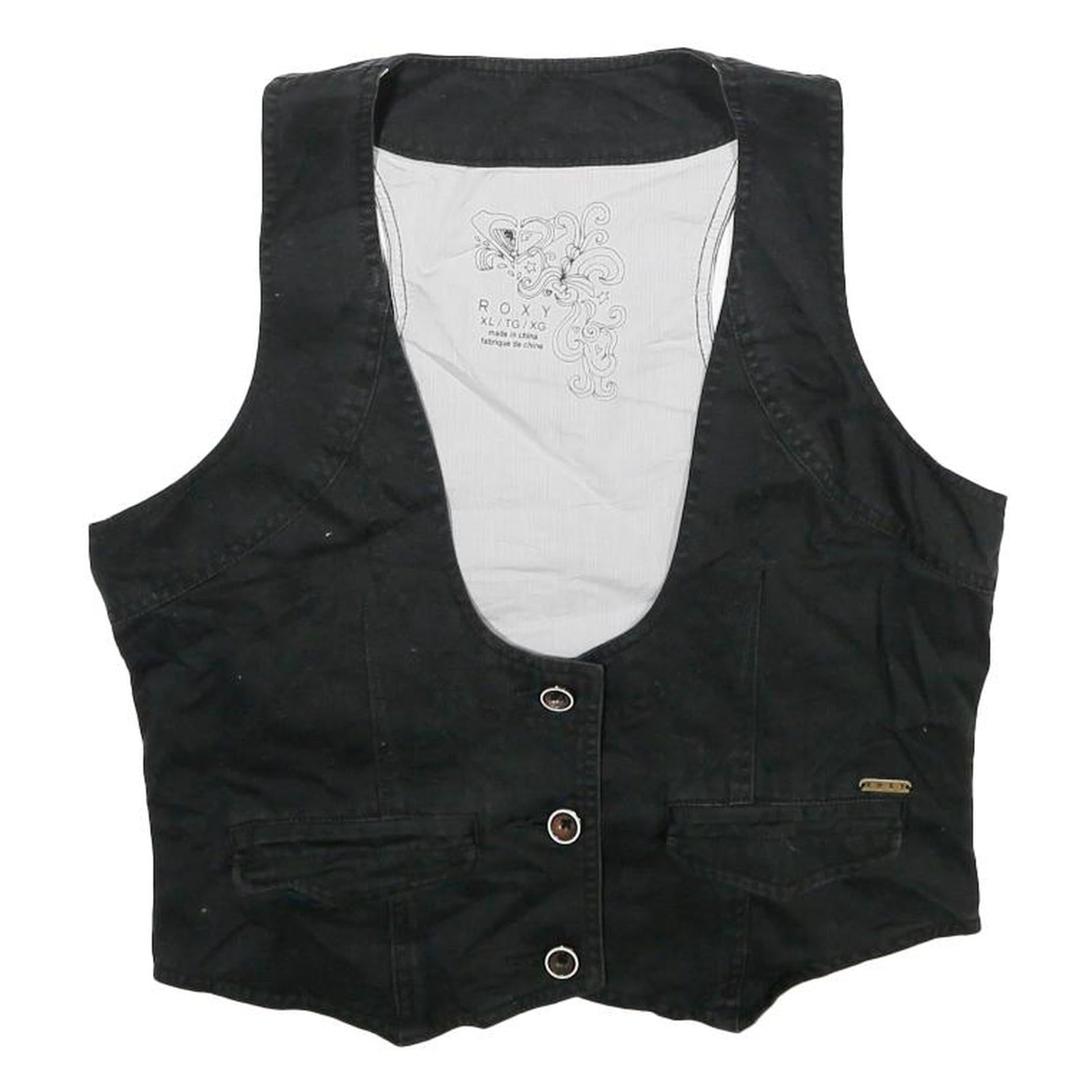 ROXY Womens Black Button Cotton Waistcoat XL Plain Casual Stylish Vest