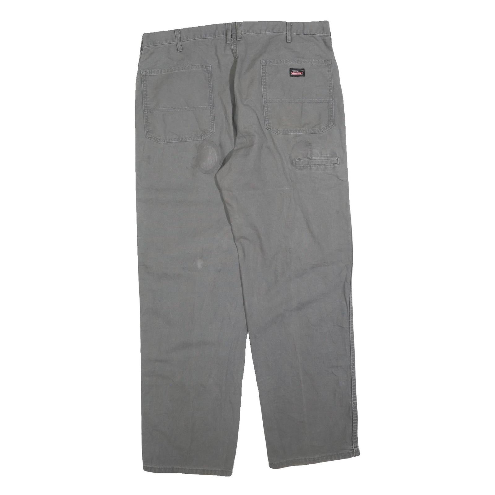 DICKIES Mens Cotton Blend Grey Relaxed Straight Trousers W38 L32 Workwear