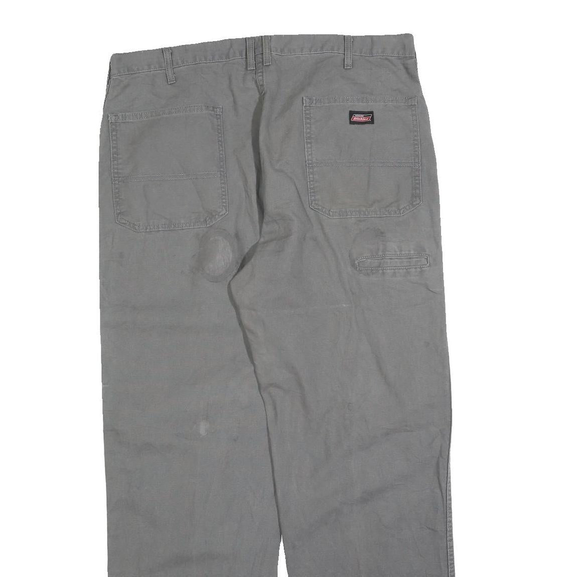 DICKIES Mens Cotton Blend Grey Relaxed Straight Trousers W38 L32 Workwear