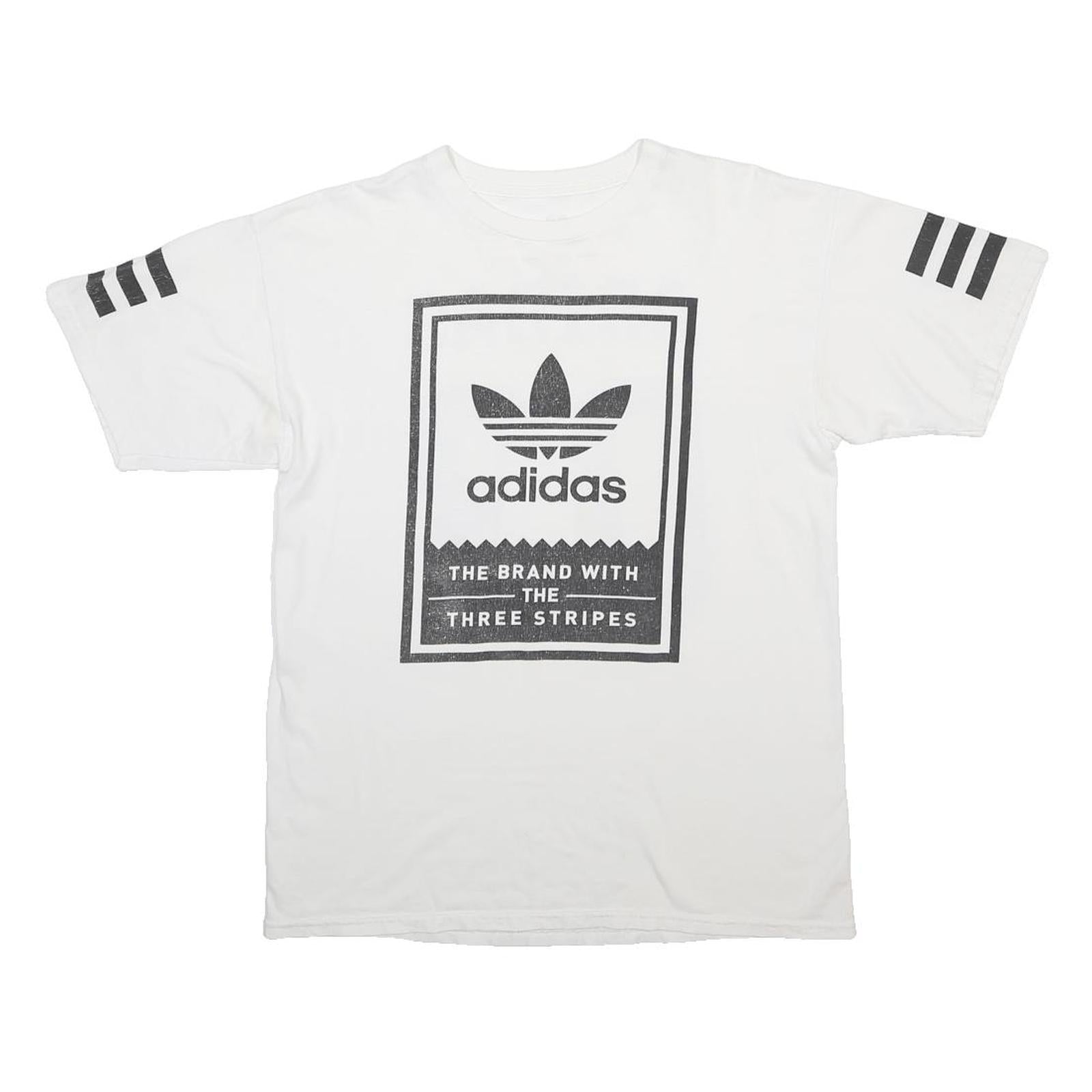 ADIDAS Mens White Black Logo Graphic T-Shirt M Short Sleeve Crew Neck Sports