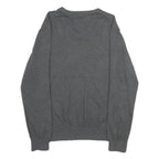 TOMMY HILFIGER Mens Grey Plain V-Neck Basic Knit Jumper L Cotton Classic Casual