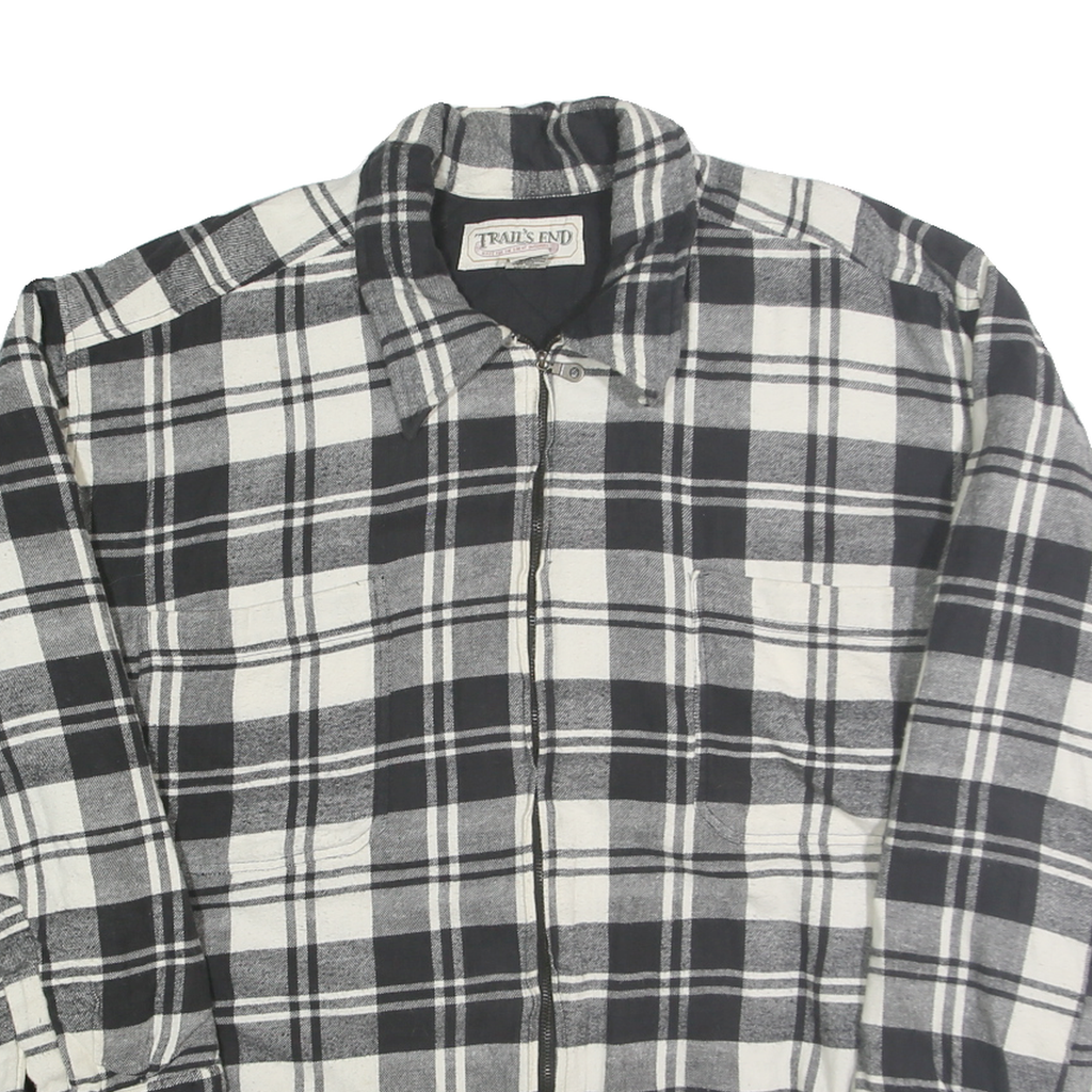 TRAIL'S END Mens Black & White Plaid Zip Jacket L Polyester Casual Checked