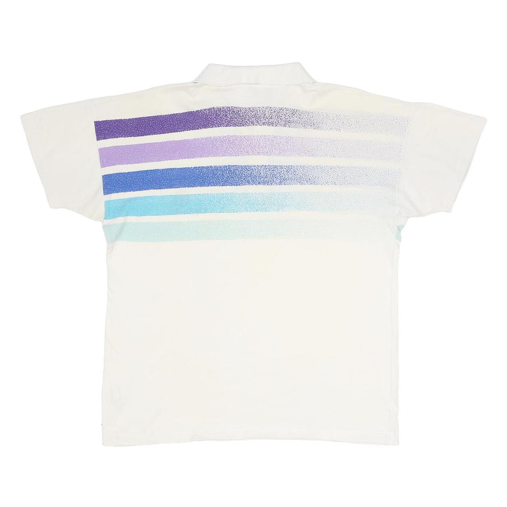 SERGIO TACCHINI Mens White & Multi Colour Striped Polo Shirt L Cotton Sportswear