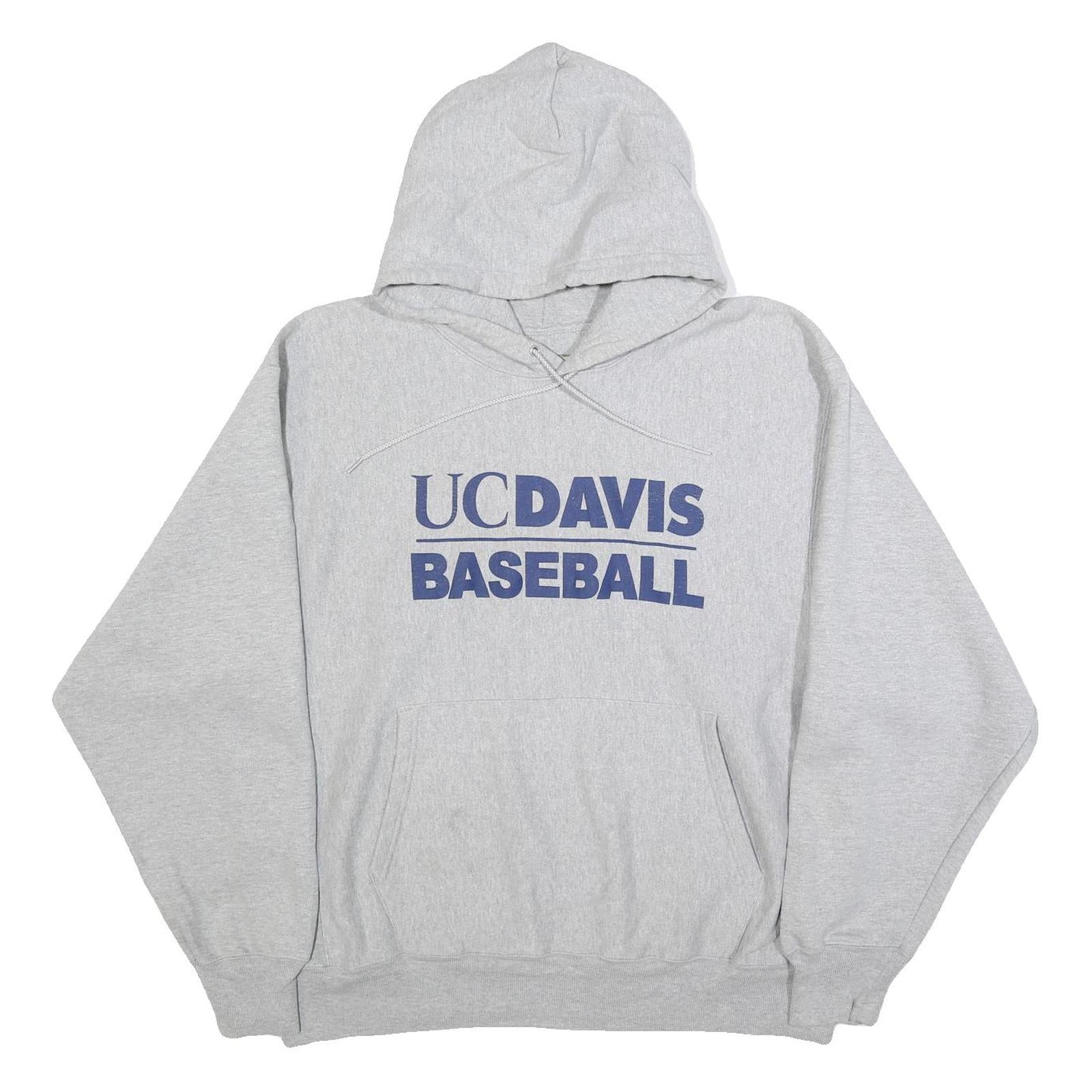 CHAMPION REVERSE WEAVE Mens Grey UC Davis Baseball Pullover Hoodie L Cotton