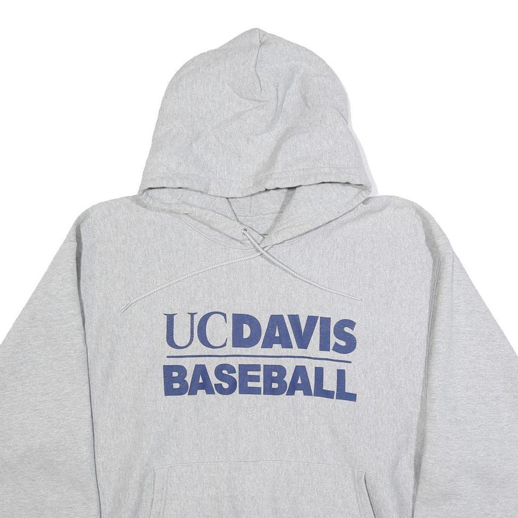 CHAMPION REVERSE WEAVE Mens Grey UC Davis Baseball Pullover Hoodie L Cotton